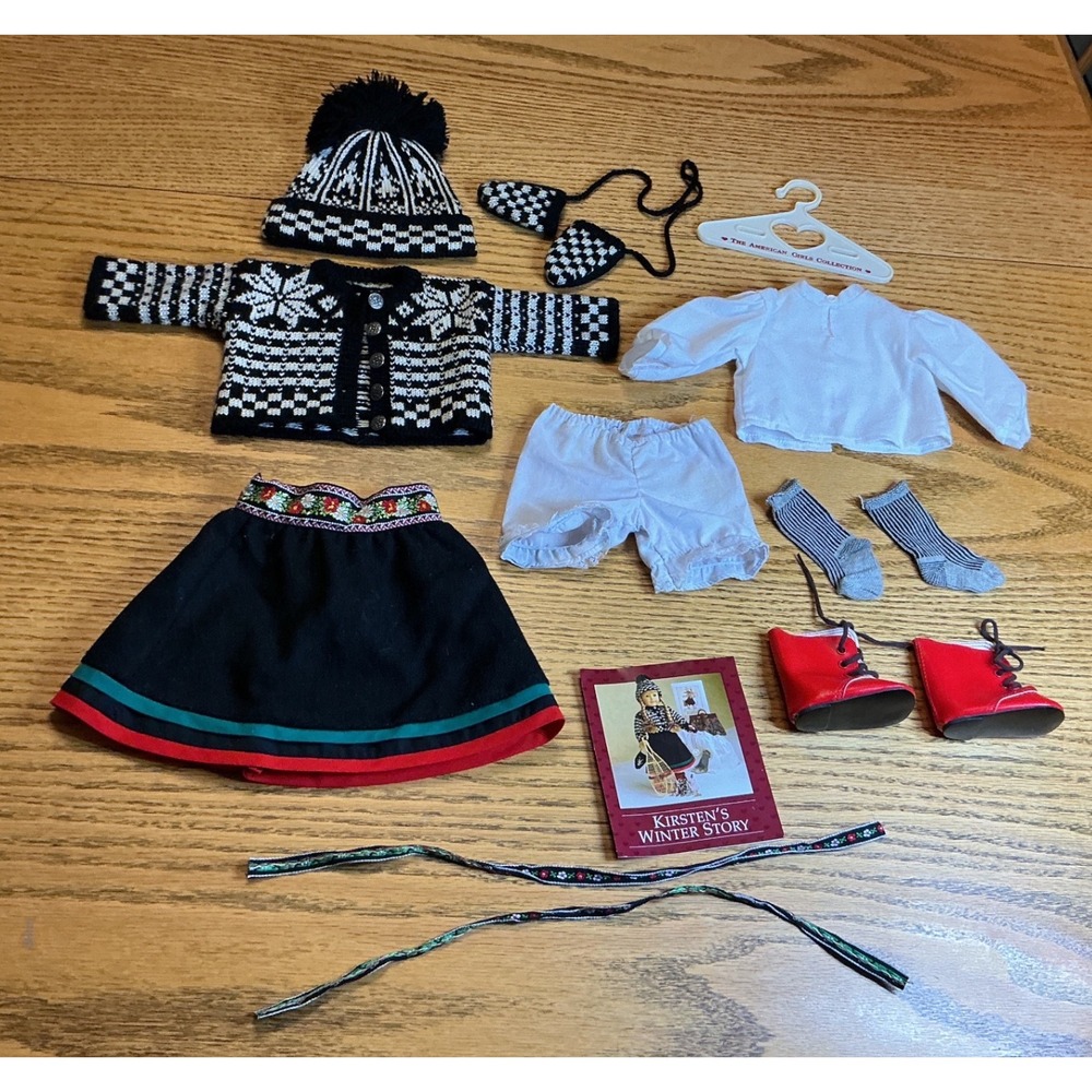 American Girl Kirsten Larson Winter Story Outfit Sweater Skirt Boots Book